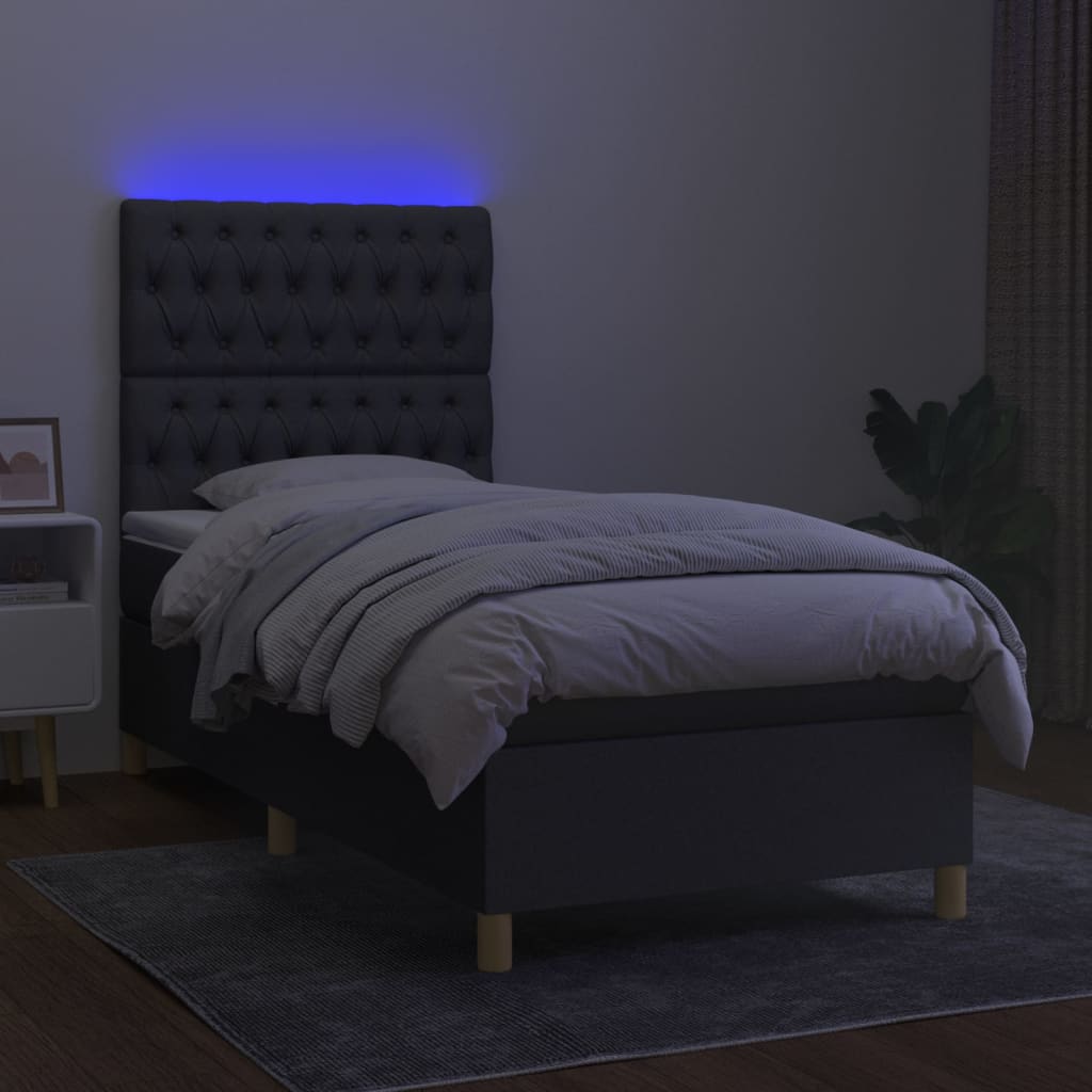 Sommier à lattes de lit et matelas et LED Gris foncé 90x190cm - XIOS