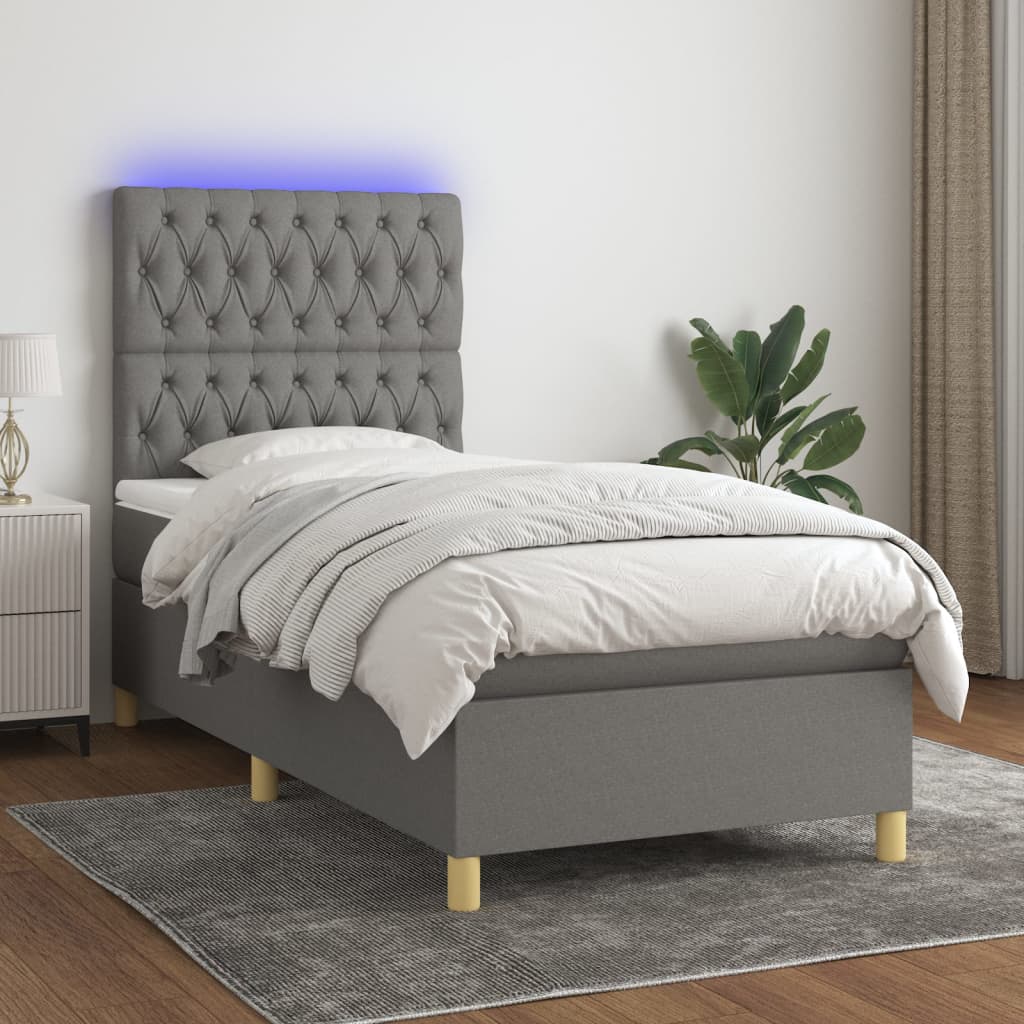 Sommier à lattes de lit et matelas et LED Gris foncé 90x190cm - XIOS