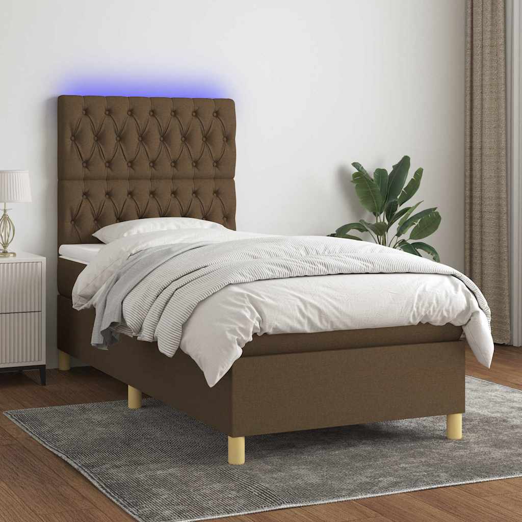 Sommier à lattes de lit et matelas et LED Marron foncé 90x190cm