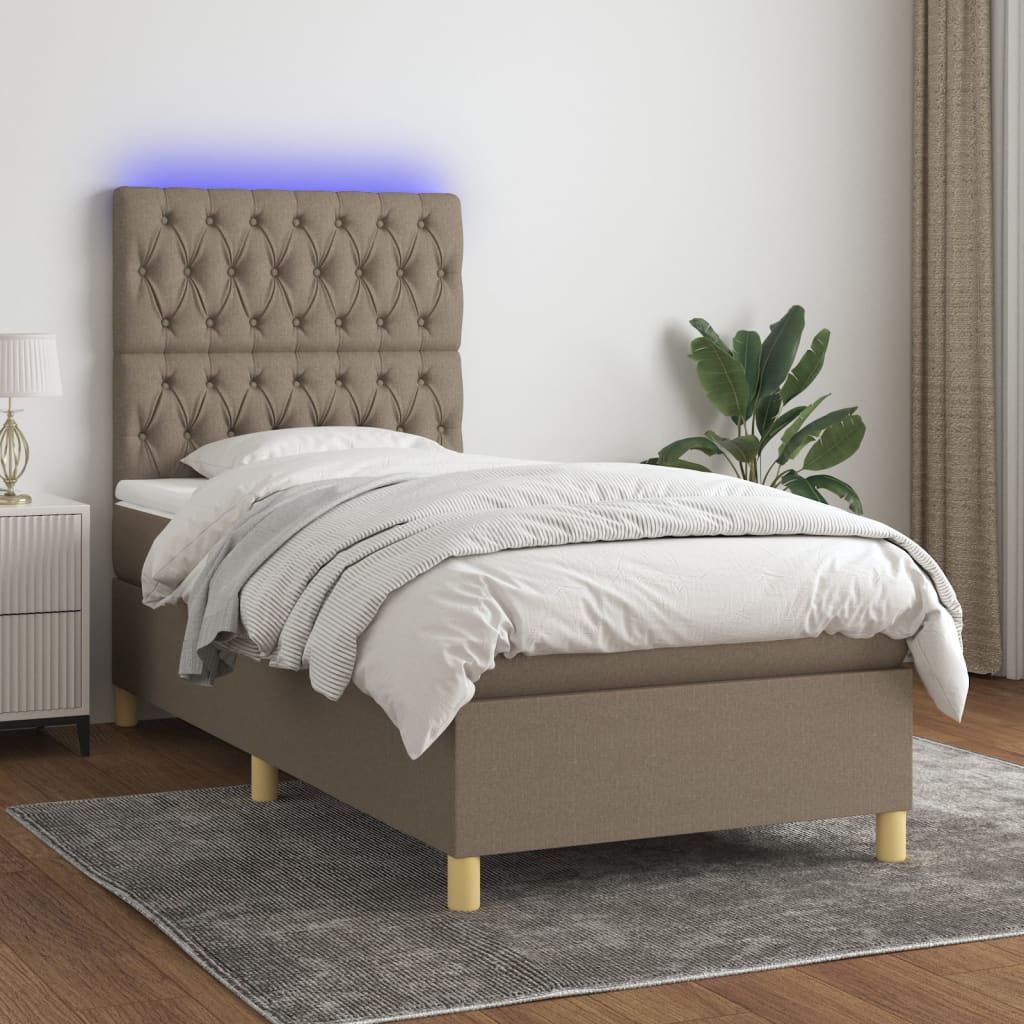 Sommier à lattes de lit et matelas et LED Taupe 90x190 cm Tissu - XIOS