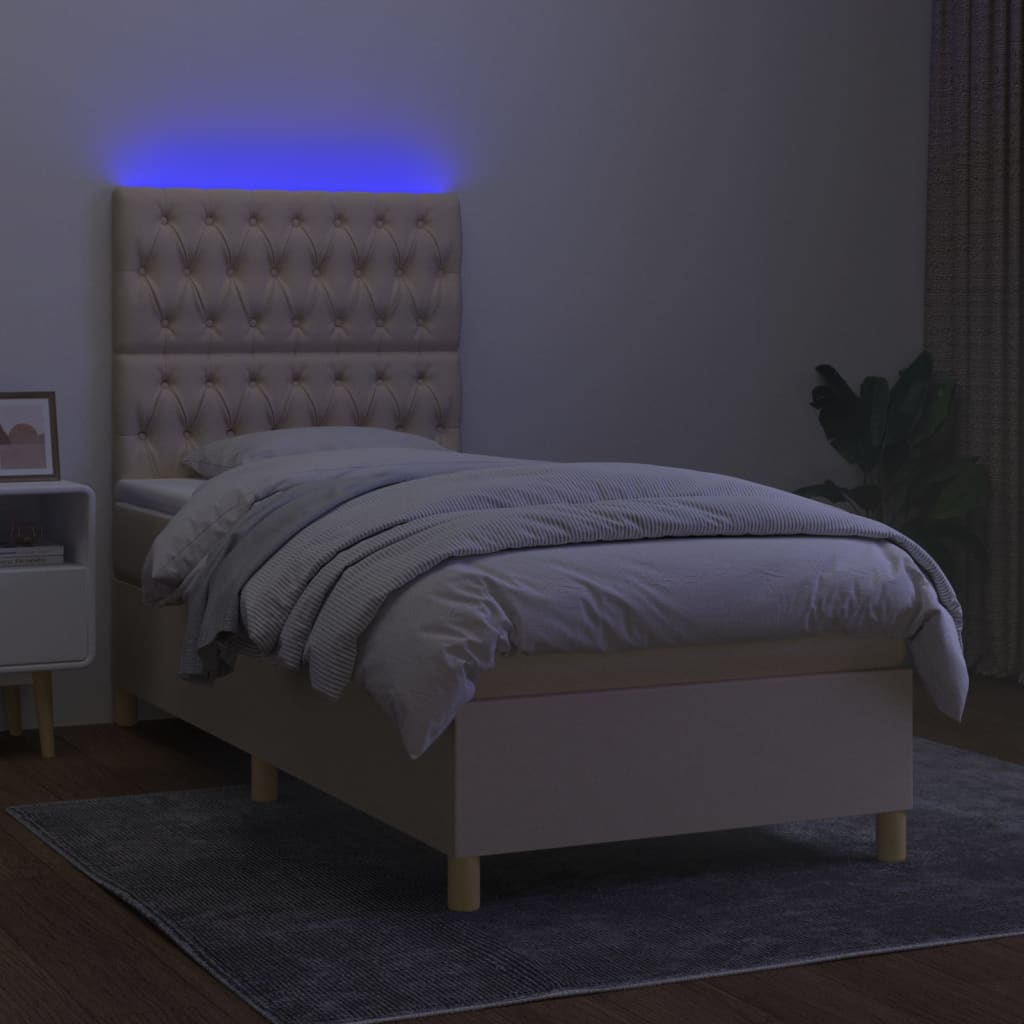 Sommier à lattes de lit et matelas et LED Crème 90x190 cm Tissu - XIOS