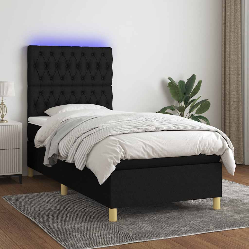 Sommier à lattes de lit et matelas et LED Noir 90x200 cm Tissu - XIOS