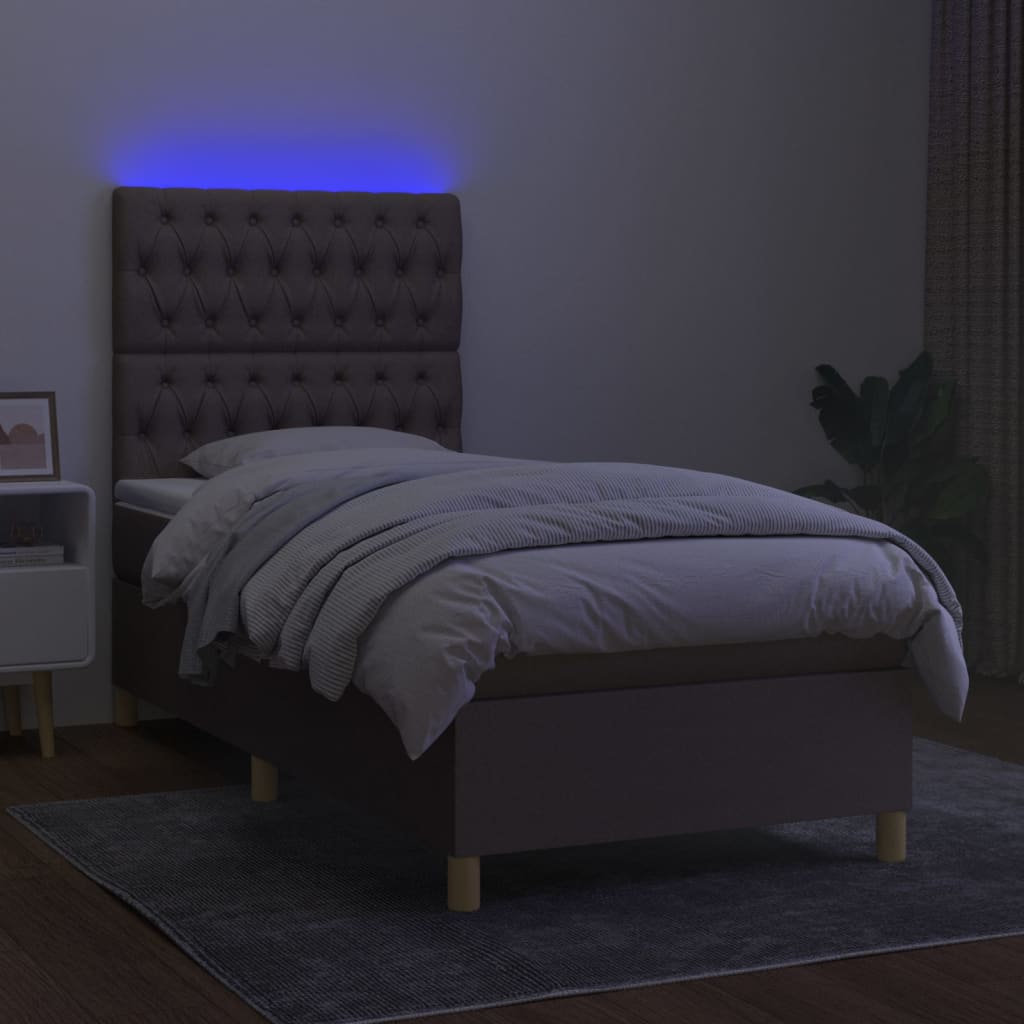 Sommier à lattes de lit et matelas et LED Taupe 90x200 cm Tissu - XIOS