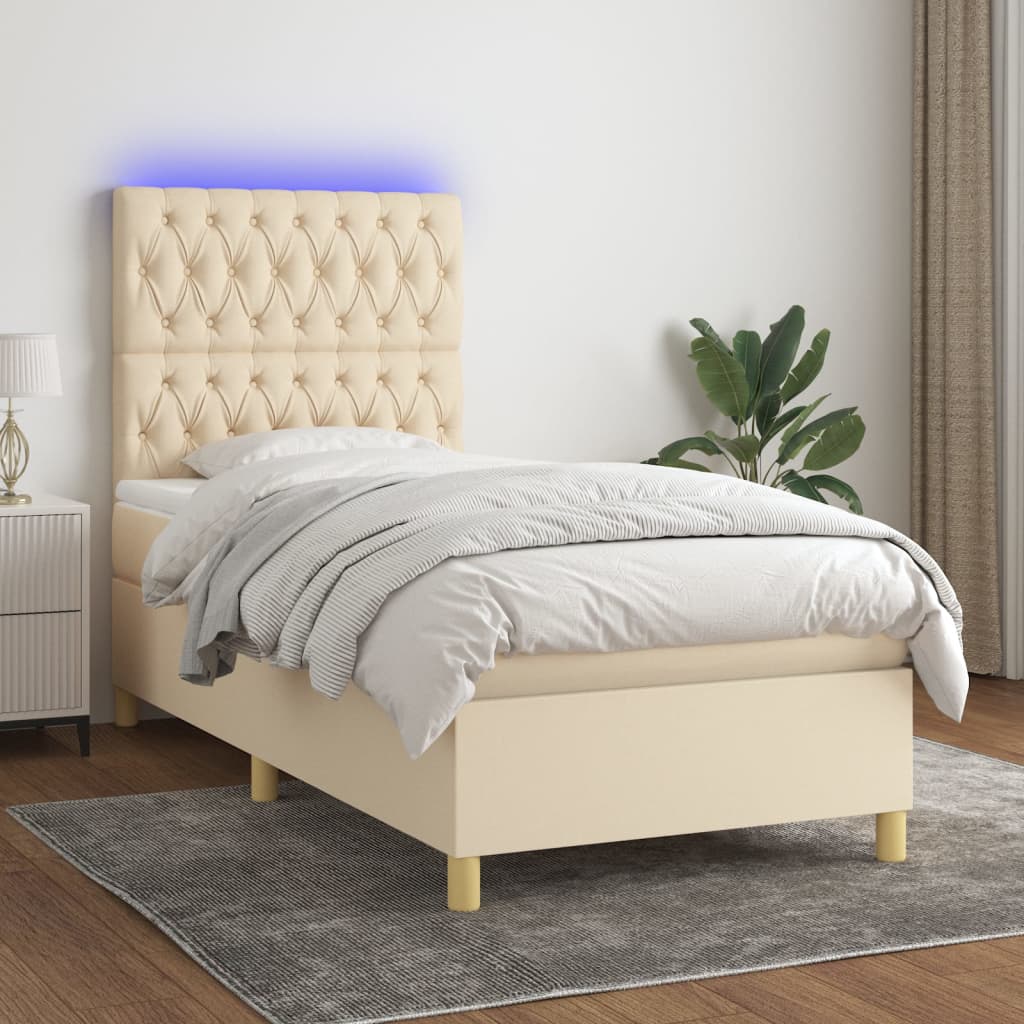Sommier à lattes de lit et matelas et LED Crème 90x200 cm Tissu - XIOS