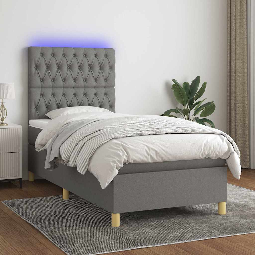 Sommier à lattes de lit et matelas et LED Gris foncé 100x200 cm