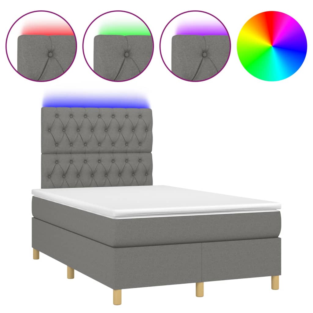 Sommier à lattes de lit et matelas et LED Gris foncé 120x200 cm - XIOS
