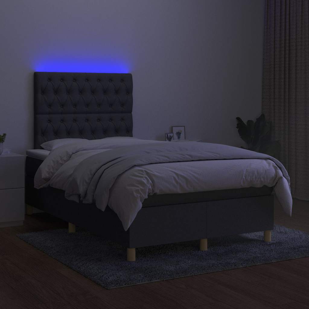 Sommier à lattes de lit et matelas et LED Gris foncé 120x200 cm