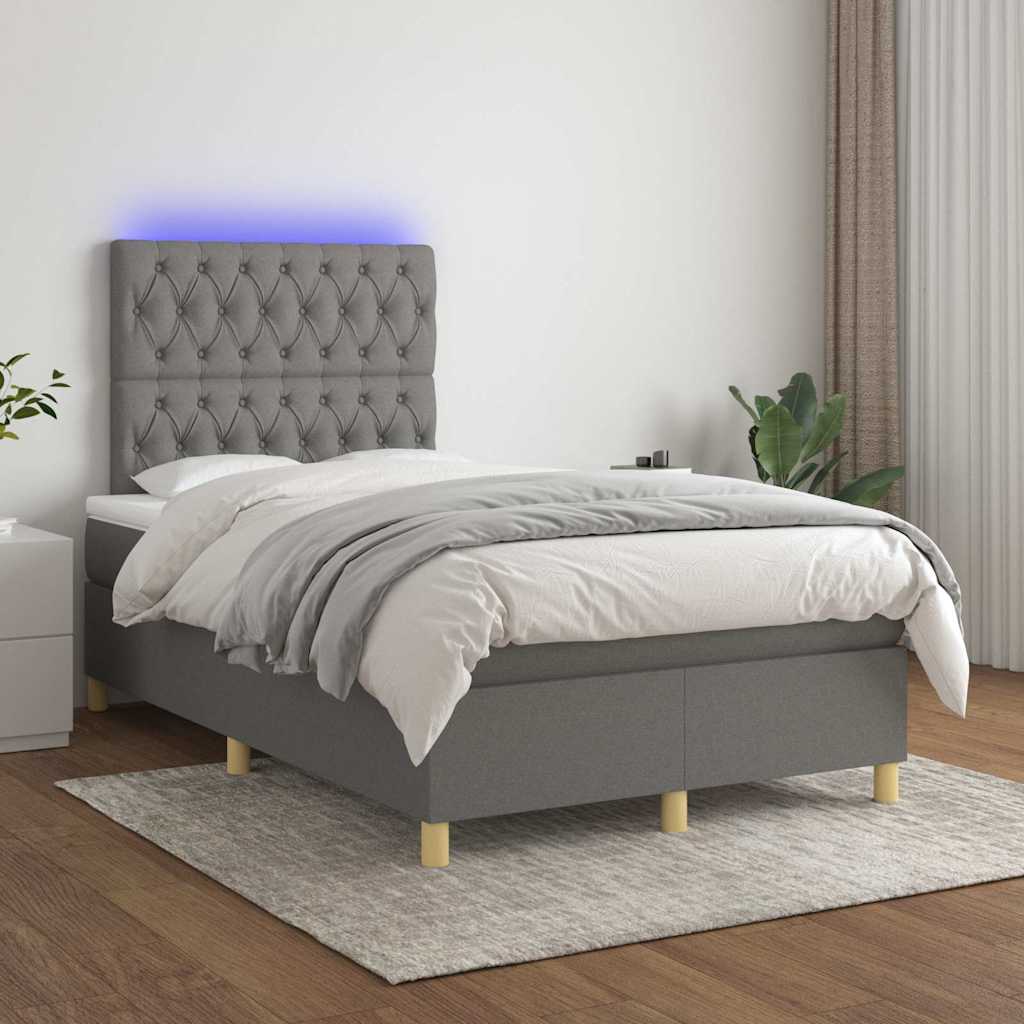 Sommier à lattes de lit et matelas et LED Gris foncé 120x200 cm