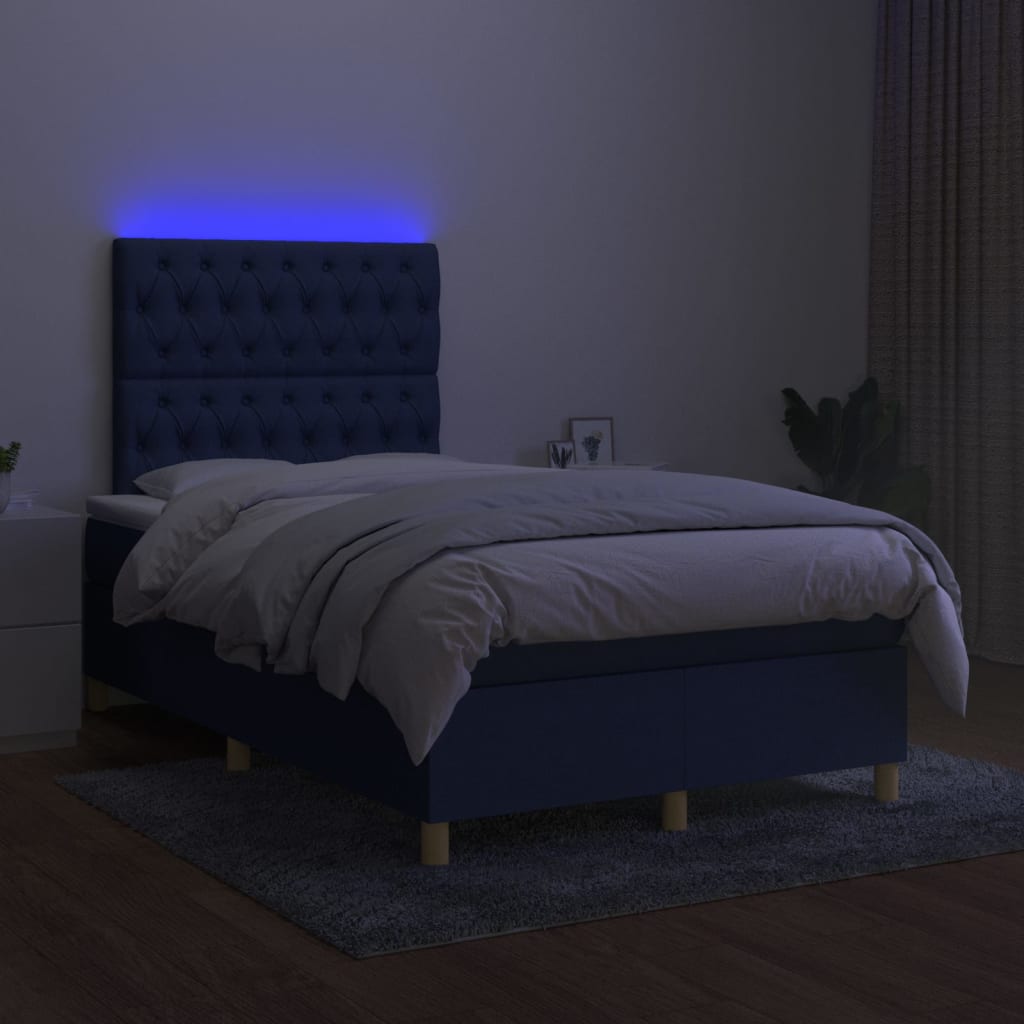Sommier à lattes de lit et matelas et LED Bleu 120x200 cm Tissu - XIOS