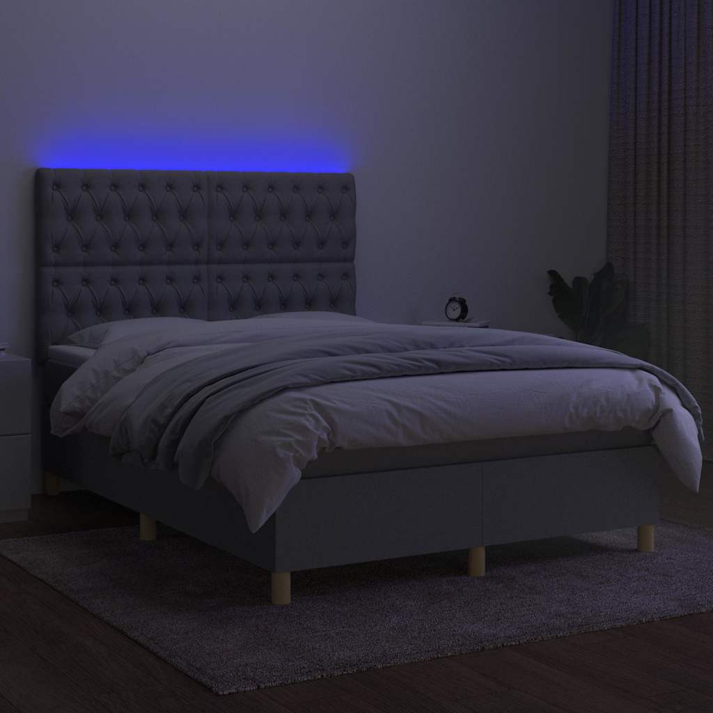 Sommier à lattes de lit et matelas et LED Gris clair 140x190 cm