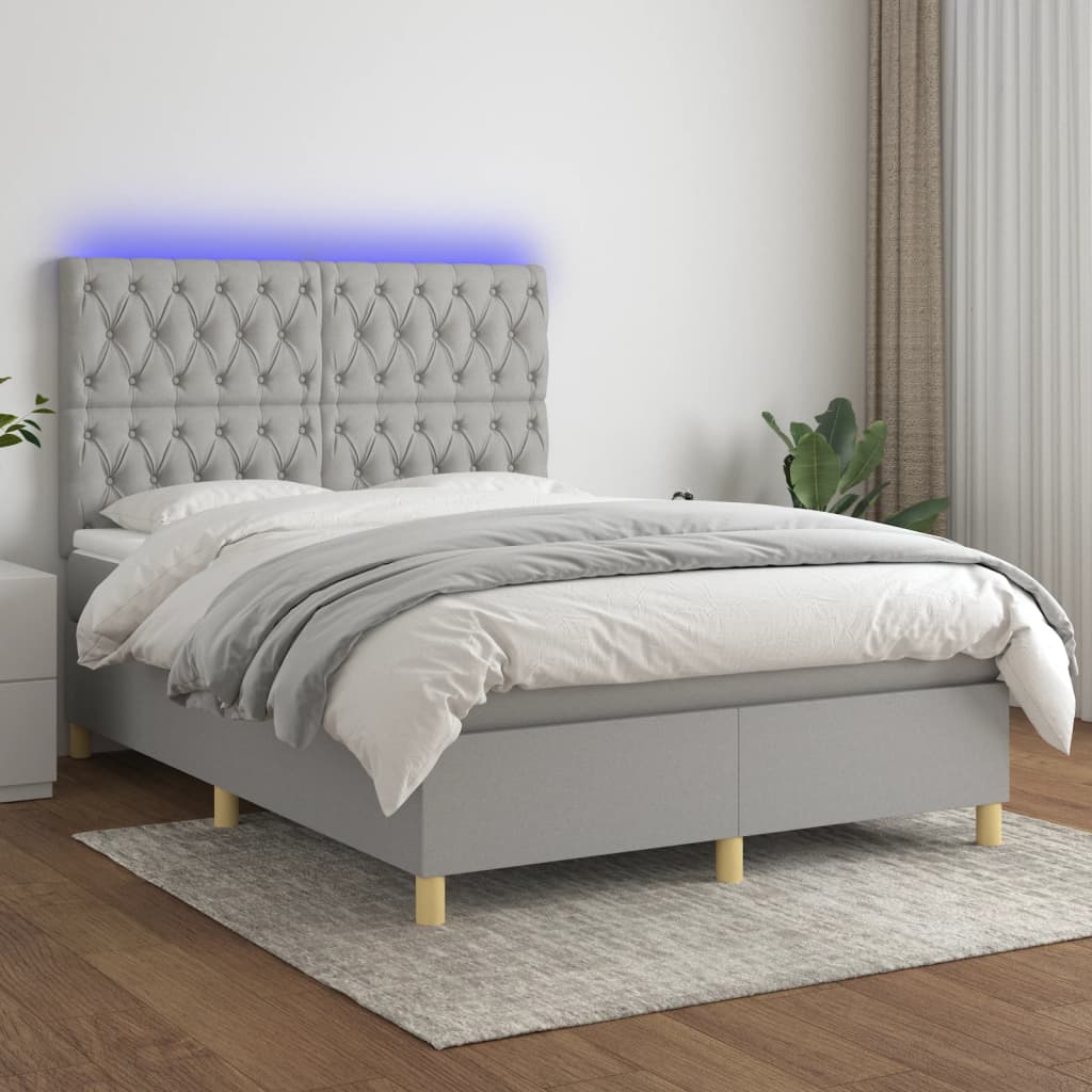 Sommier à lattes de lit et matelas et LED Gris clair 140x190 cm - XIOS