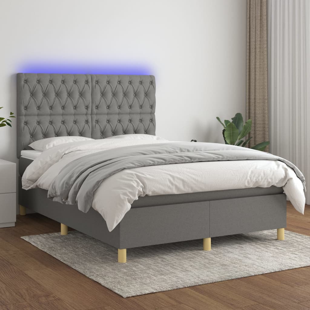 Sommier à lattes de lit et matelas et LED Gris foncé 140x190 cm - XIOS