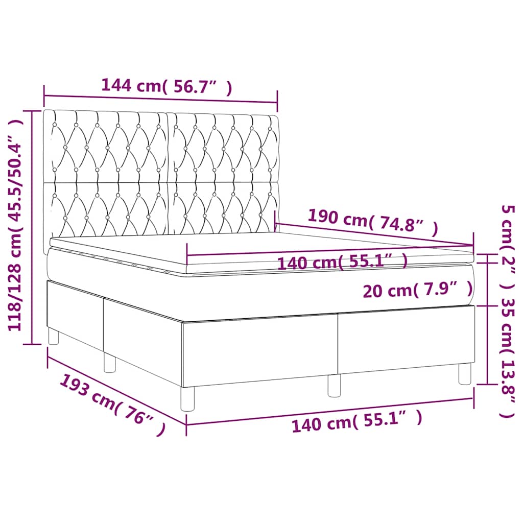 Sommier à lattes de lit et matelas et LED Noir 140x190 cm Tissu - XIOS