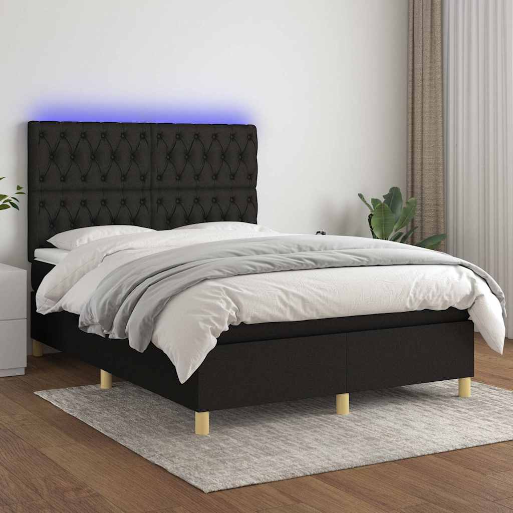 Sommier à lattes de lit et matelas et LED Noir 140x190 cm Tissu - XIOS