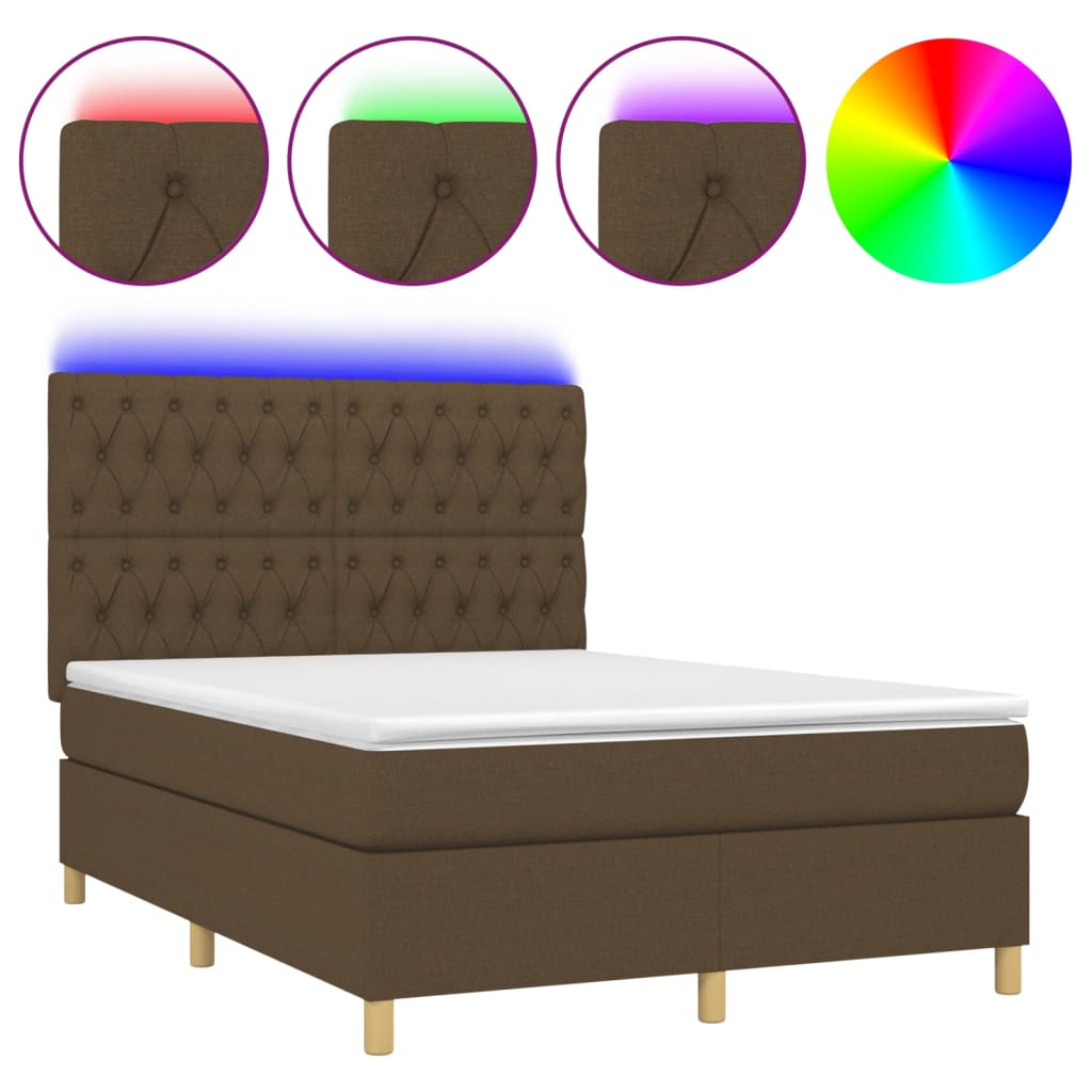 Sommier à lattes de lit matelas et LED Marron foncé 140x190 cm - XIOS