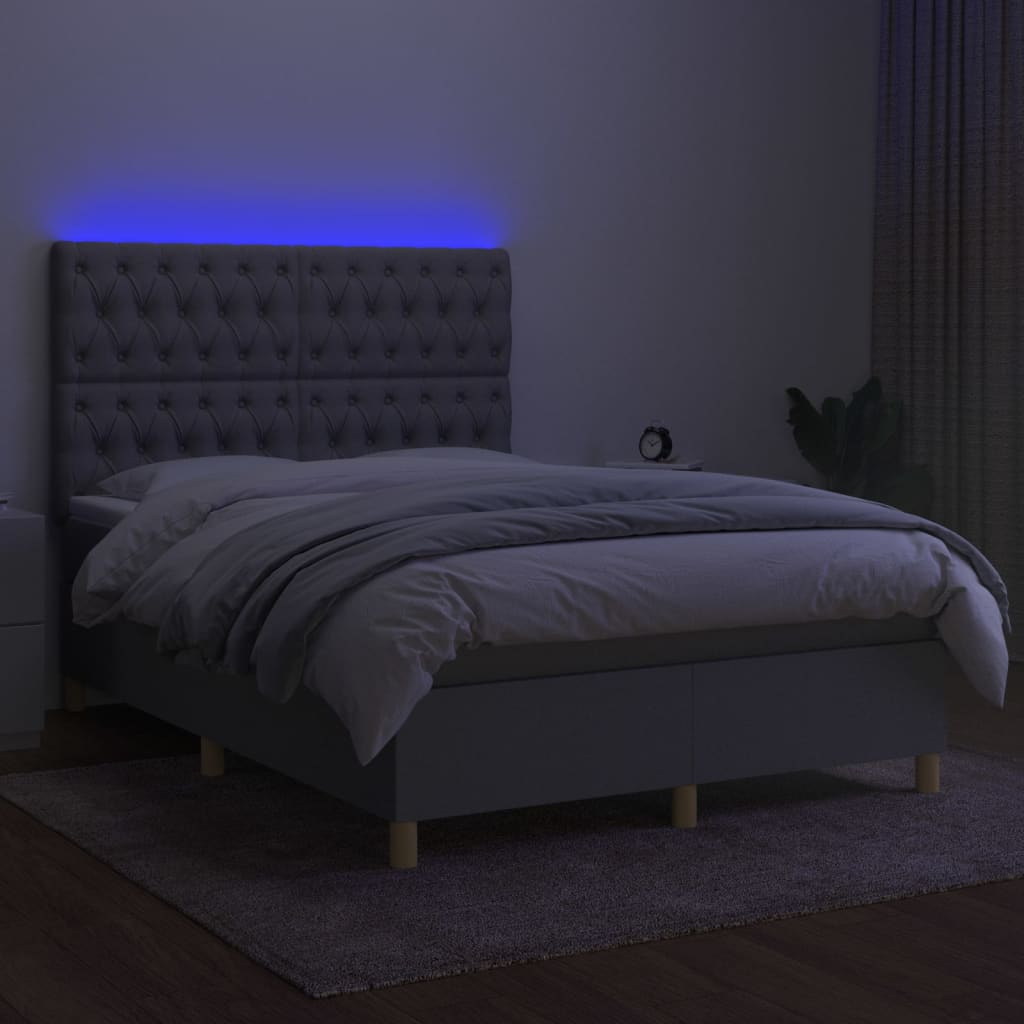Sommier à lattes de lit et matelas et LED Gris clair 140x200 cm - XIOS