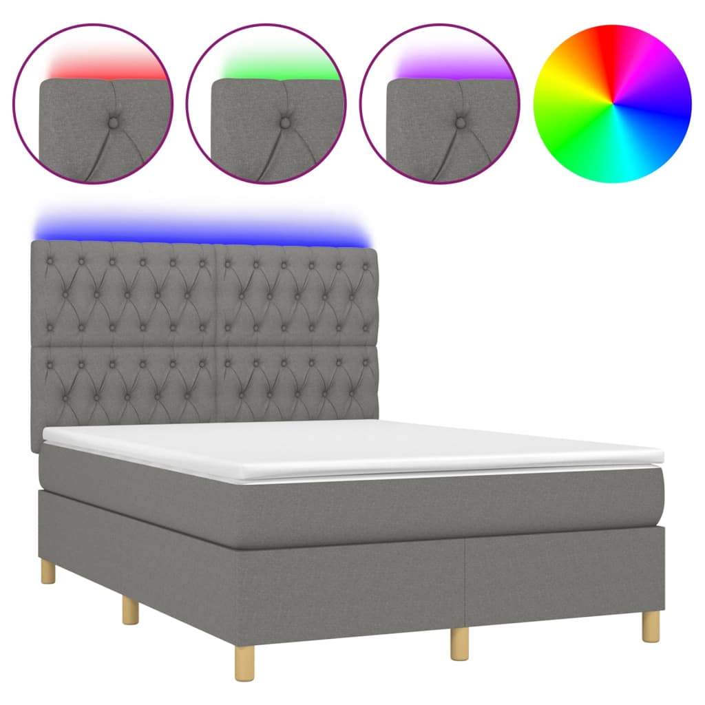 Sommier à lattes de lit et matelas et LED Gris foncé 140x200 cm - XIOS