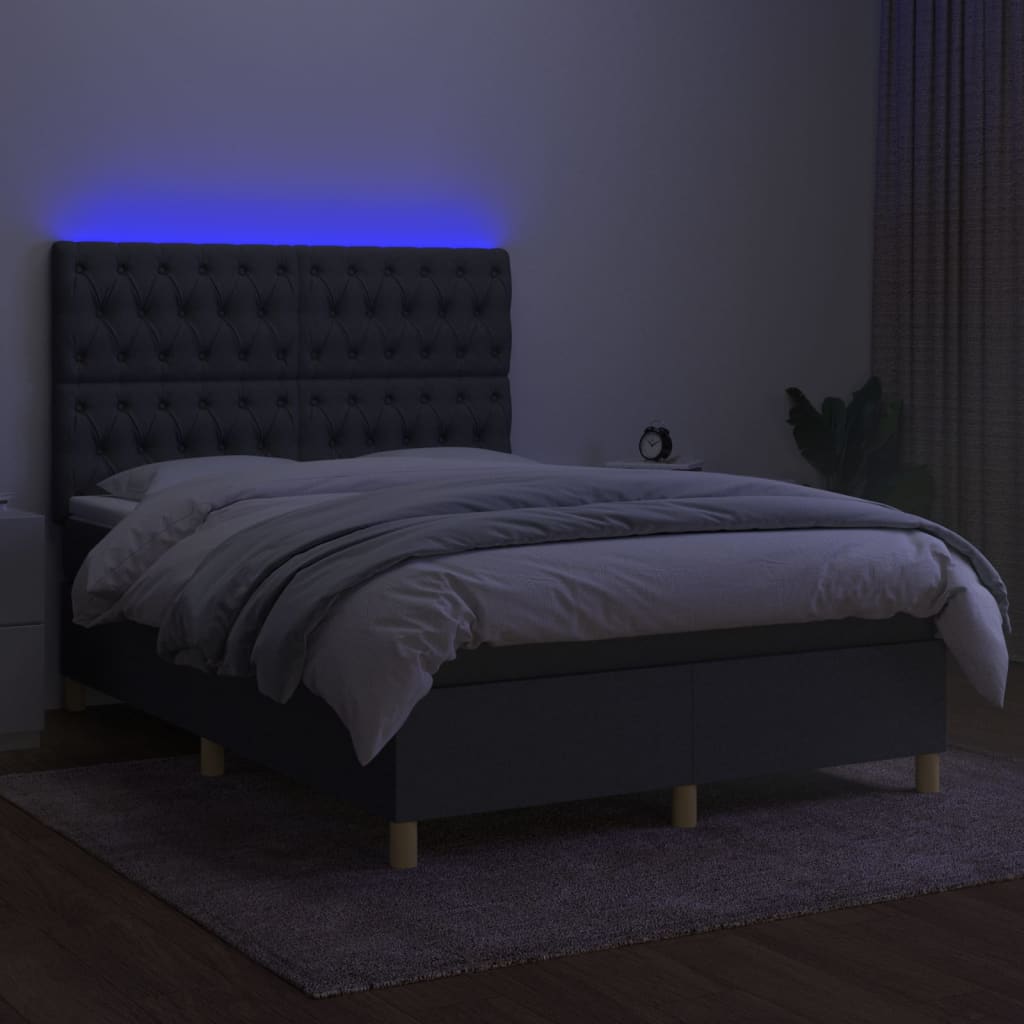 Sommier à lattes de lit et matelas et LED Gris foncé 140x200 cm - XIOS