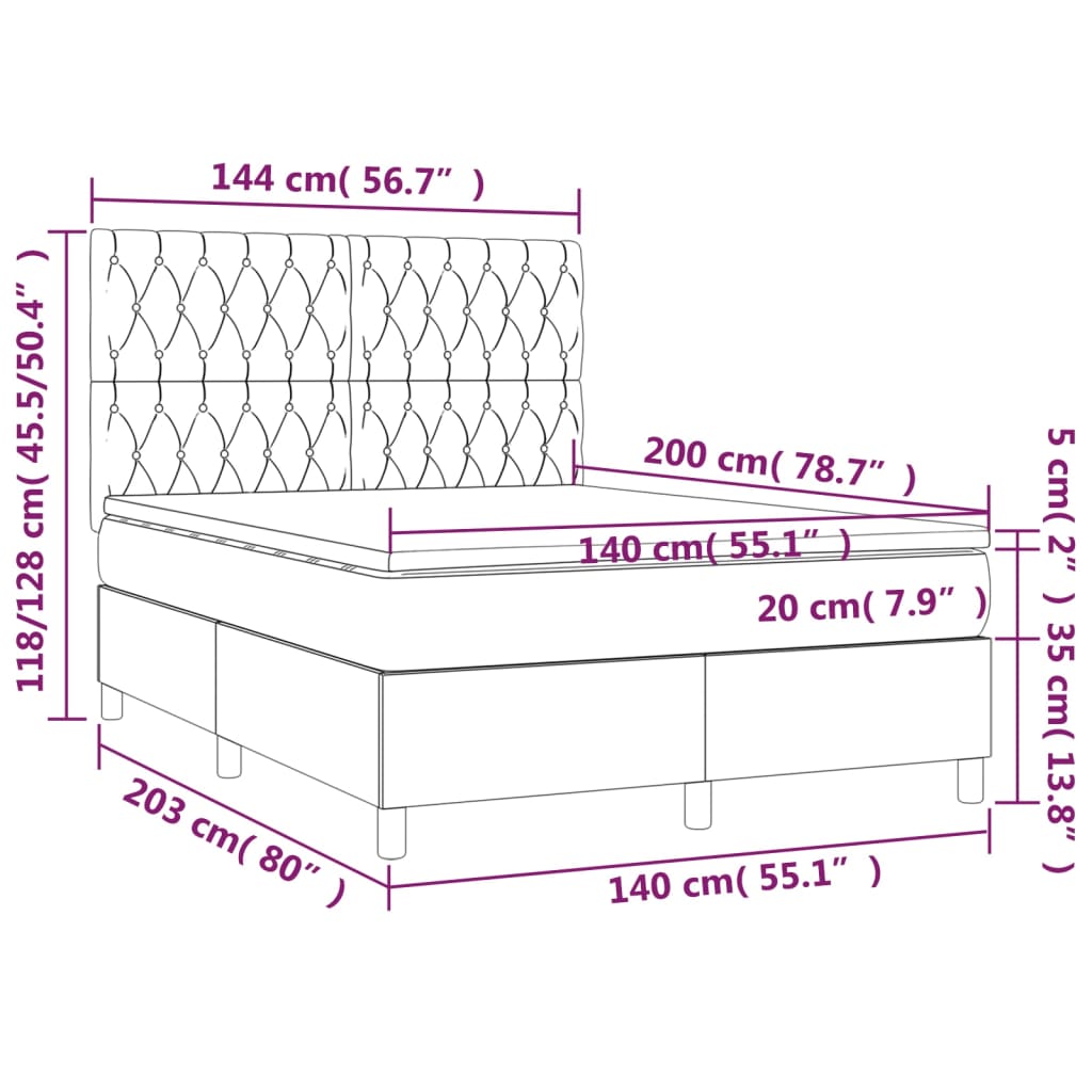 Sommier à lattes de lit et matelas et LED Gris foncé 140x200 cm - XIOS