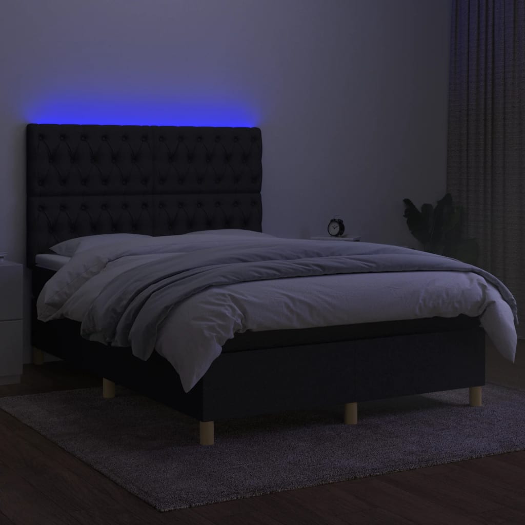 Sommier à lattes de lit et matelas et LED Noir 140x200 cm Tissu - XIOS