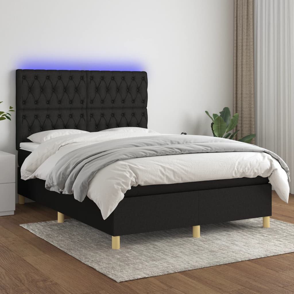 Sommier à lattes de lit et matelas et LED Noir 140x200 cm Tissu - XIOS