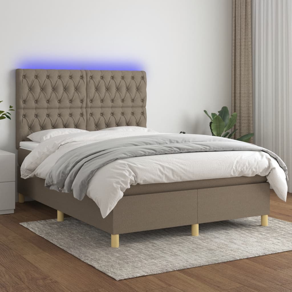 Sommier à lattes de lit et matelas et LED Taupe 140x200cm Tissu - XIOS