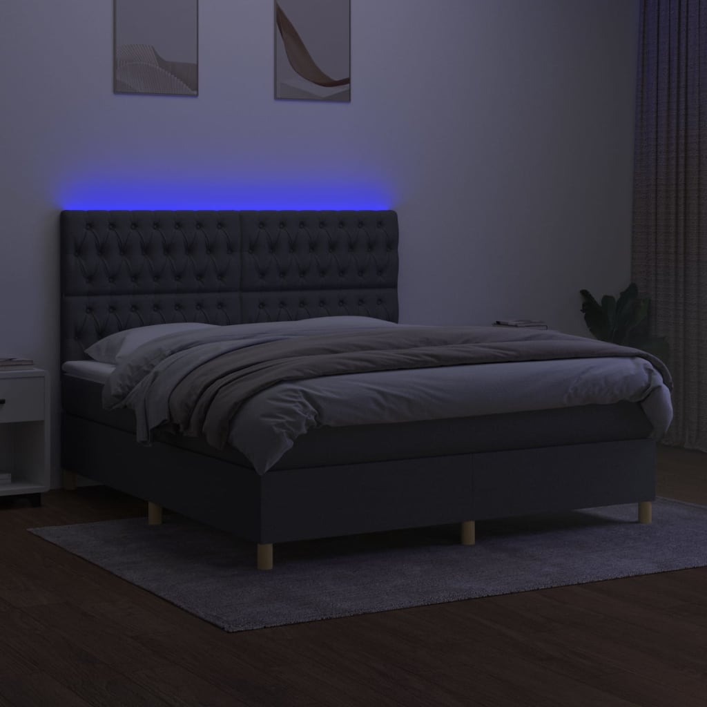 Sommier à lattes de lit et matelas et LED Gris foncé 160x200 cm