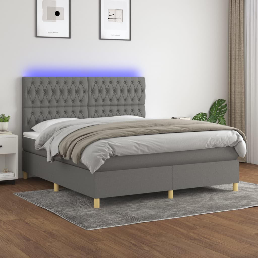 Sommier à lattes de lit et matelas et LED Gris foncé 160x200 cm - XIOS