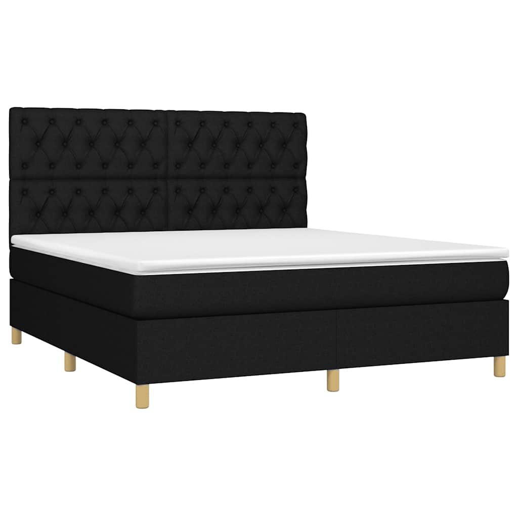 Sommier à lattes de lit et matelas et LED Noir 160x200 cm Tissu - XIOS