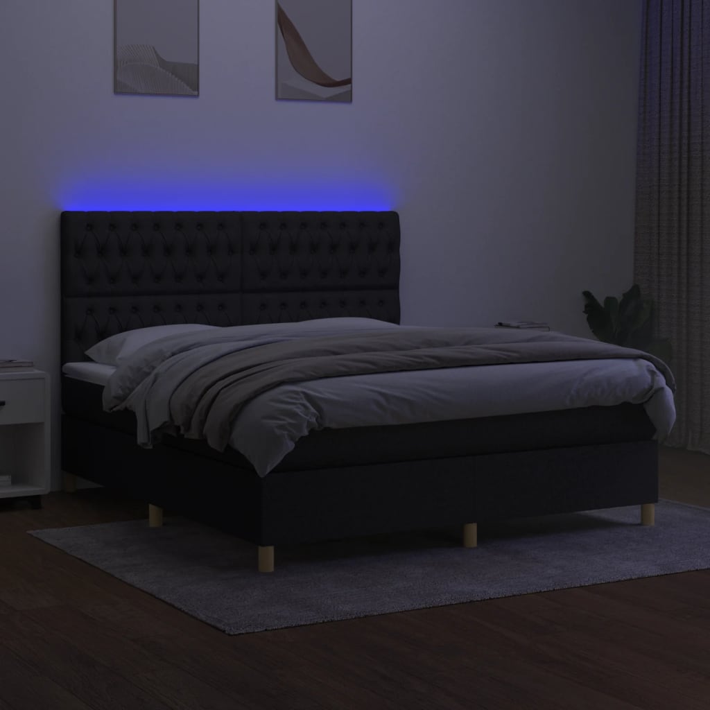 Sommier à lattes de lit et matelas et LED Noir 160x200 cm Tissu - XIOS