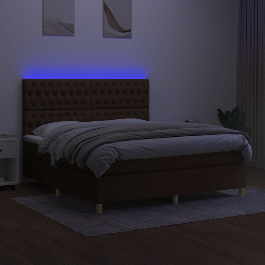Sommier à lattes de lit matelas et LED Marron foncé 160x200 cm - XIOS