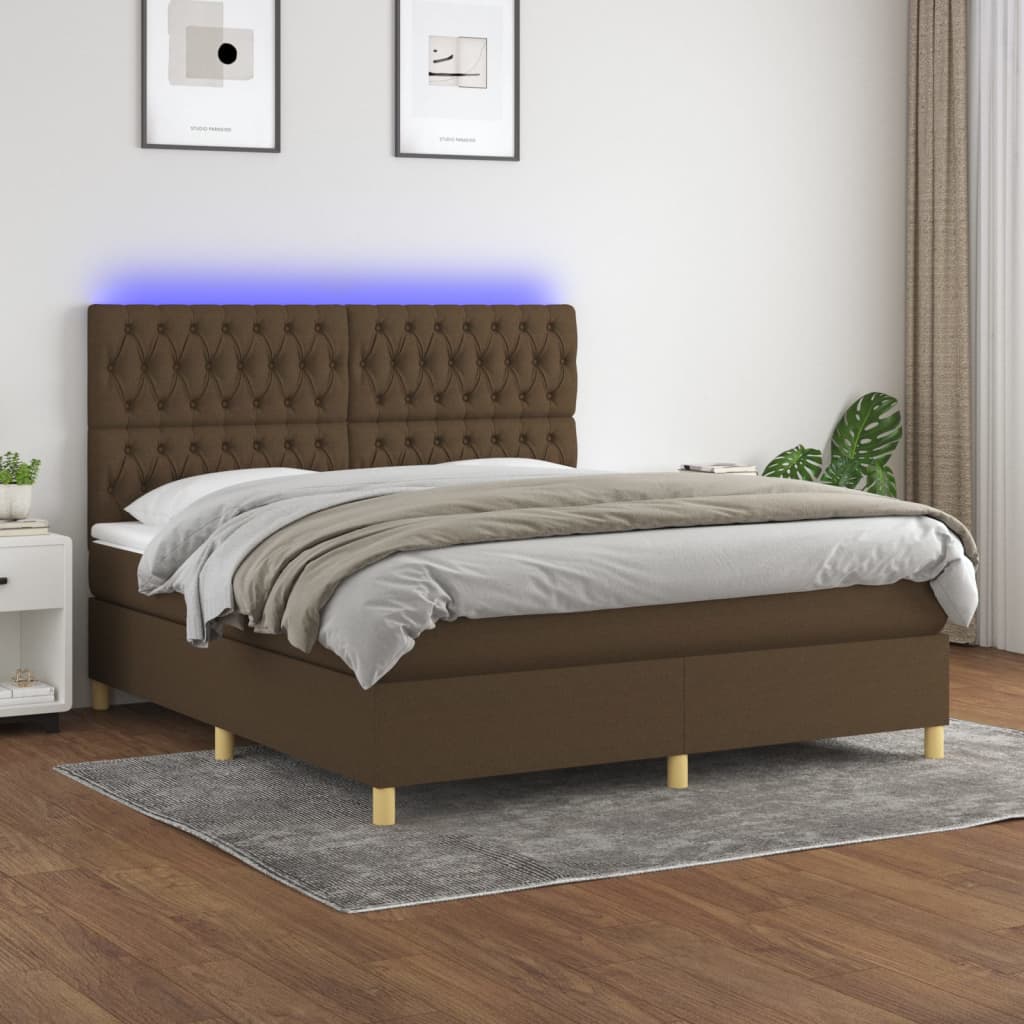 Sommier à lattes de lit matelas et LED Marron foncé 160x200 cm - XIOS