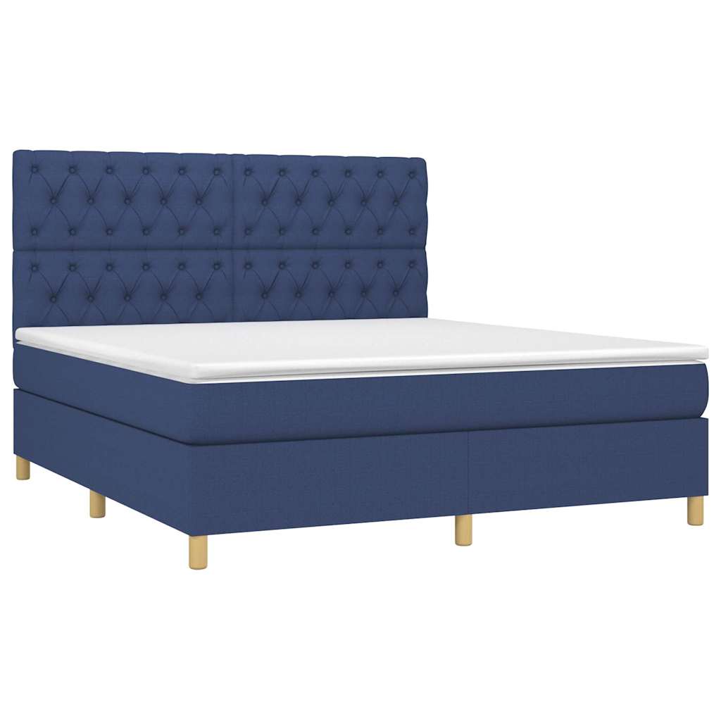 Sommier à lattes de lit et matelas et LED Bleu 160x200 cm Tissu