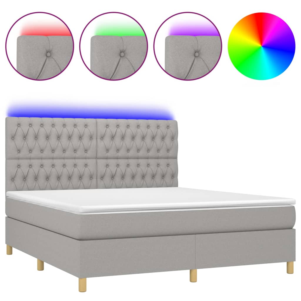 Sommier à lattes de lit et matelas et LED Gris clair 180x200 cm - XIOS