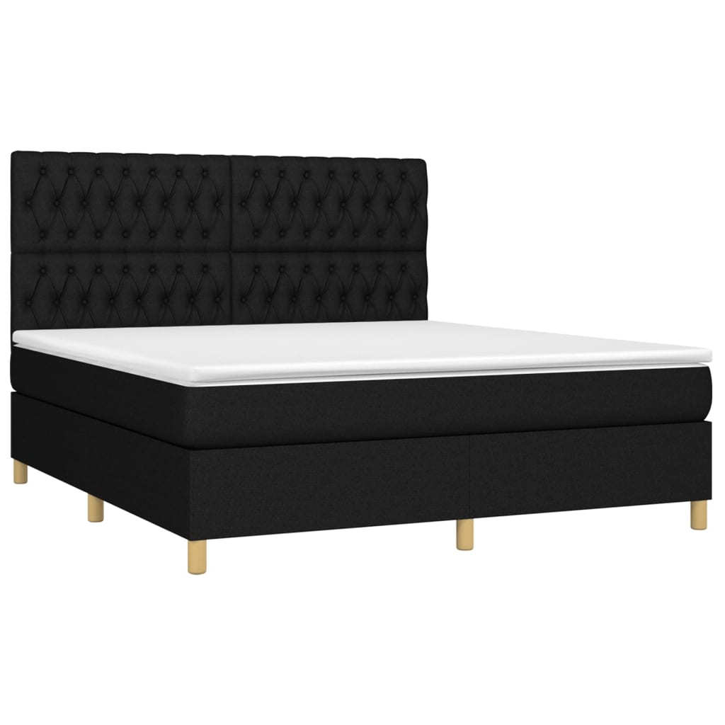 Sommier à lattes de lit et matelas et LED Noir 180x200 cm Tissu - XIOS