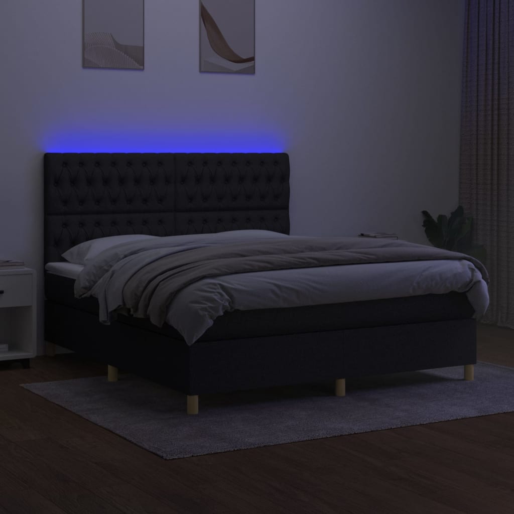 Sommier à lattes de lit et matelas et LED Noir 180x200 cm Tissu - XIOS