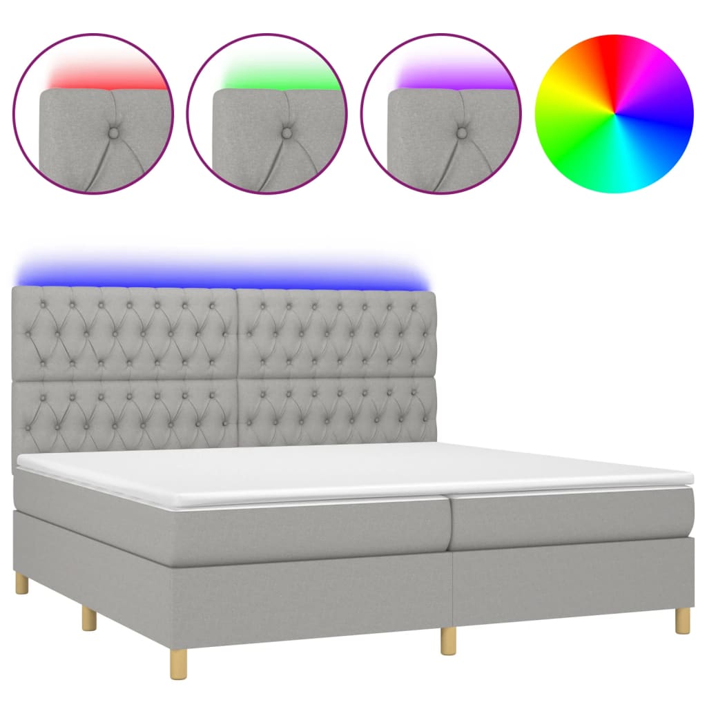 Sommier à lattes de lit matelas et LED Gris clair 200x200 cm - XIOS