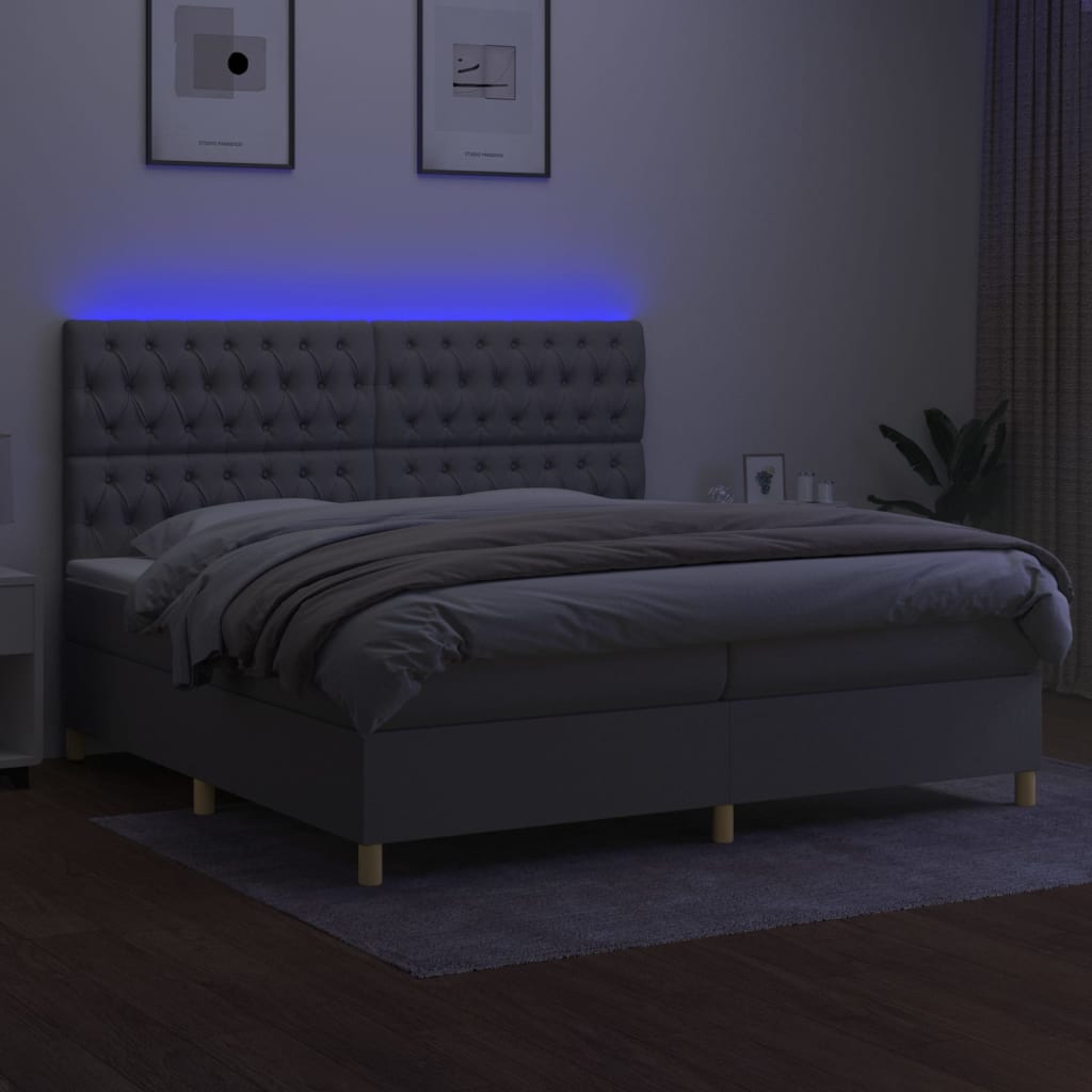 Sommier à lattes de lit matelas et LED Gris clair 200x200 cm - XIOS