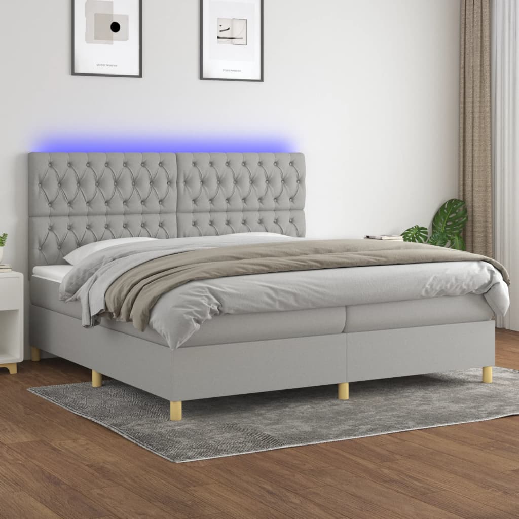Sommier à lattes de lit matelas et LED Gris clair 200x200 cm - XIOS