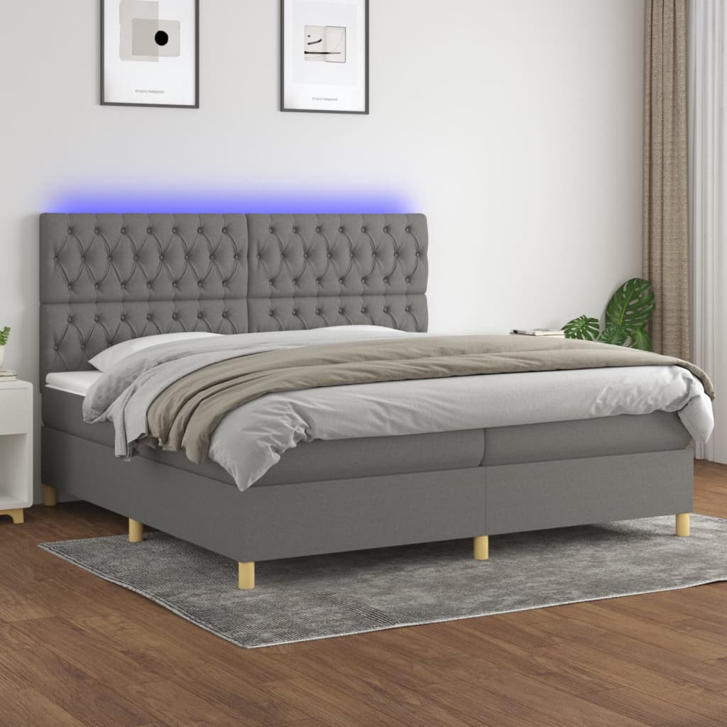 Sommier à lattes de lit et matelas et LED Gris foncé 200x200 cm - XIOS