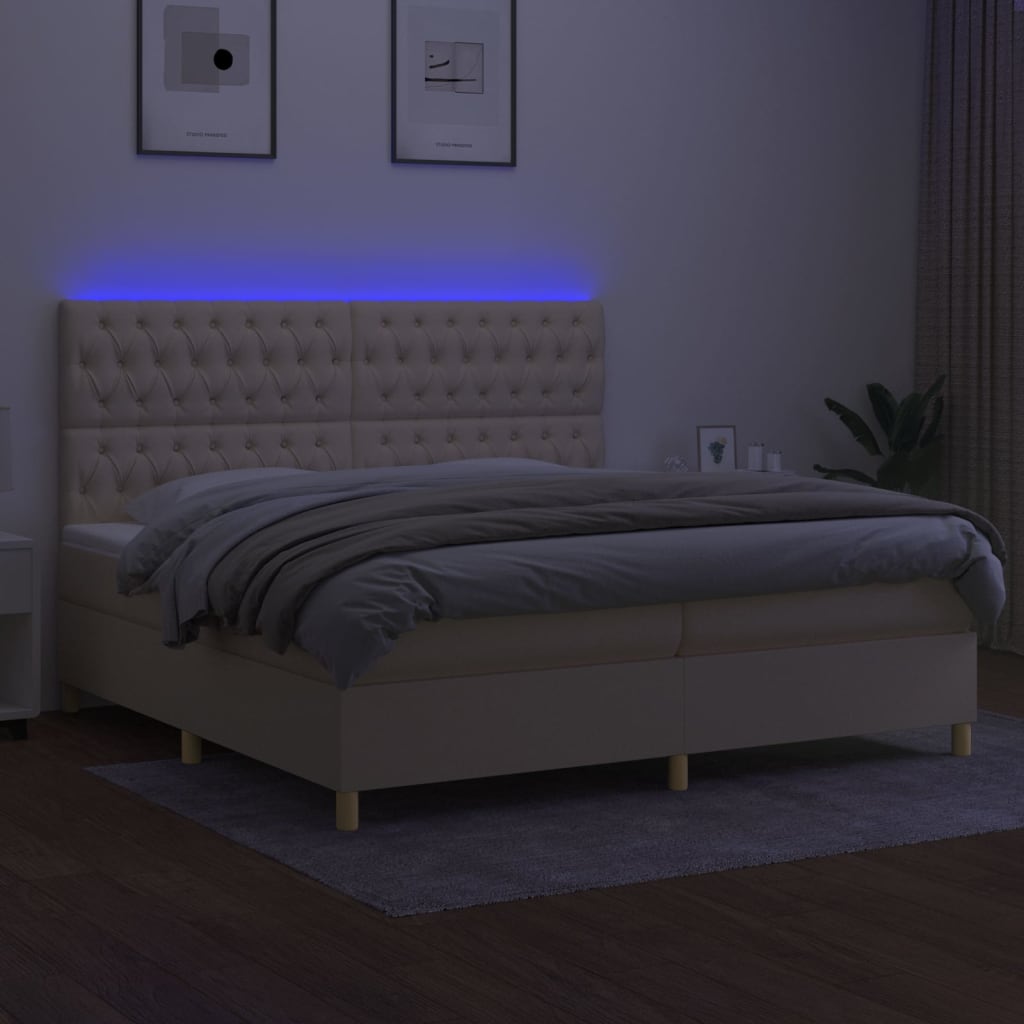 Sommier à lattes de lit et matelas et LED Crème 200x200cm Tissu - XIOS
