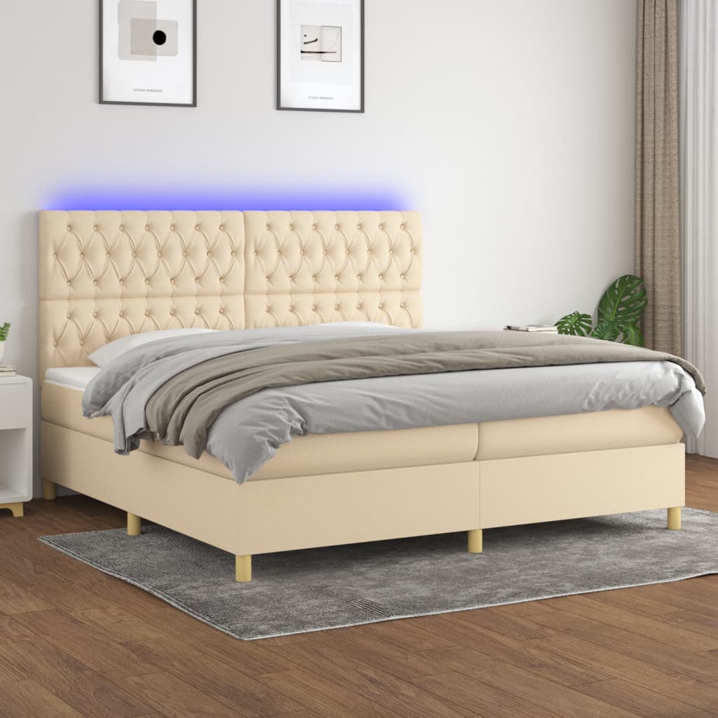 Sommier à lattes de lit et matelas et LED Crème 200x200cm Tissu - XIOS