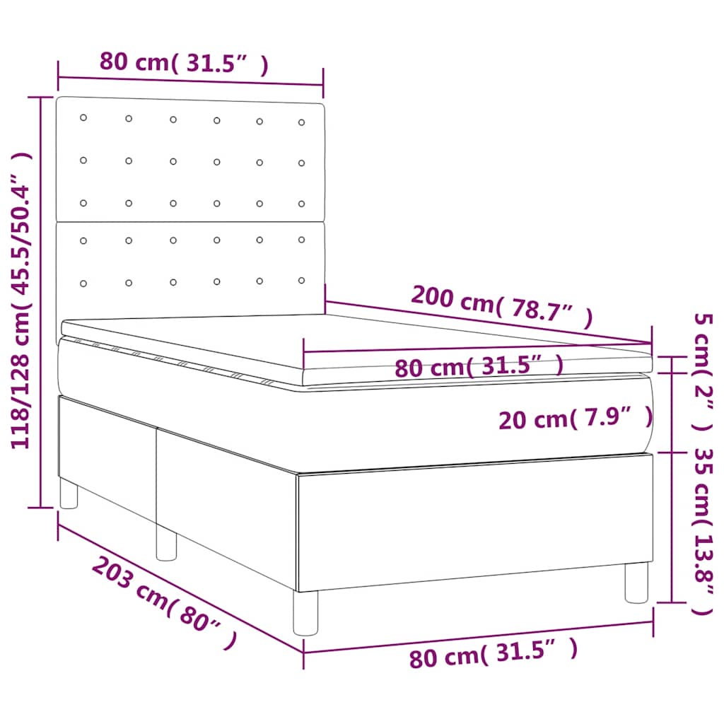 Sommier à lattes de lit et matelas et LED Noir 80x200cm Tissu - XIOS