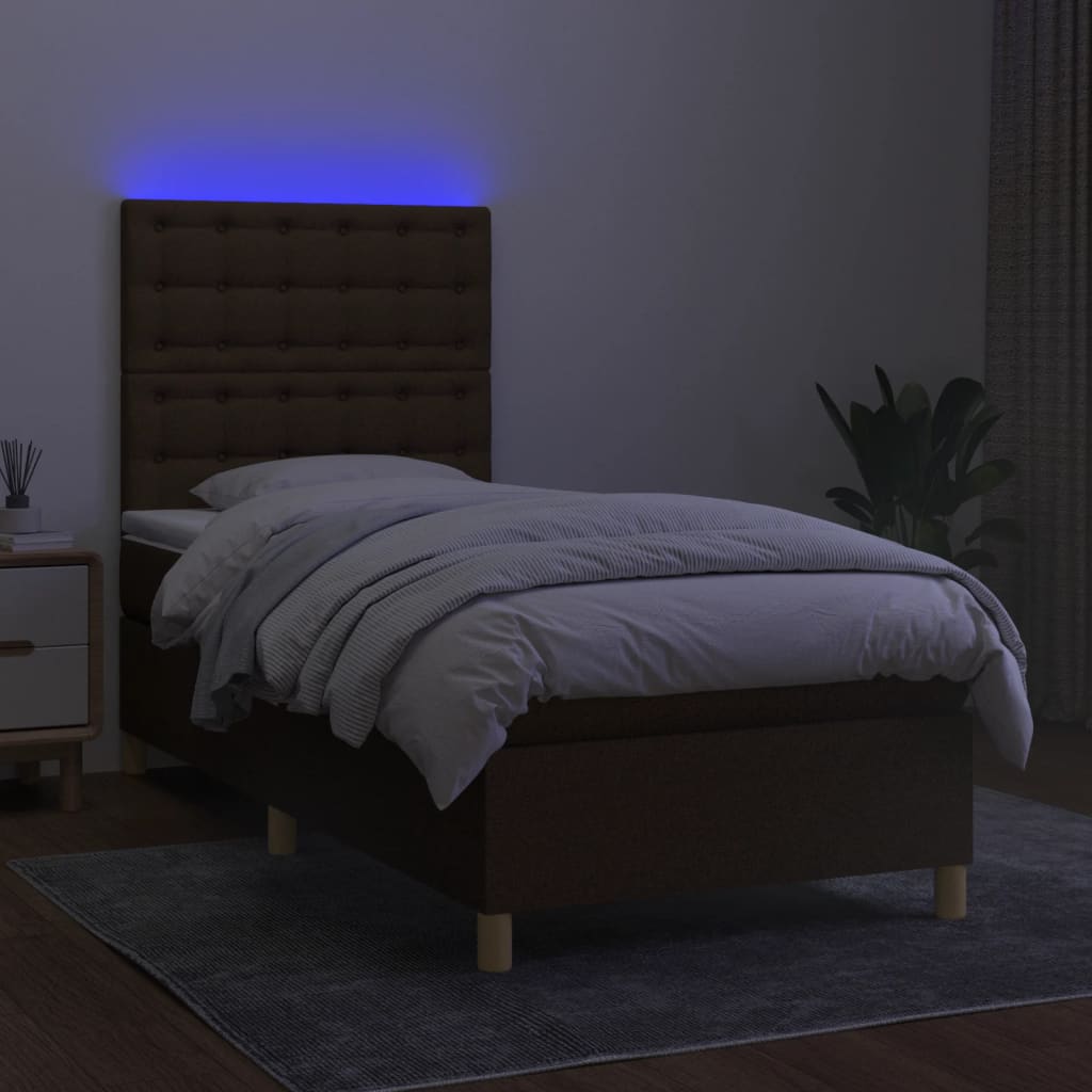 Sommier à lattes de lit et matelas et LED Marron foncé 80x200cm - XIOS