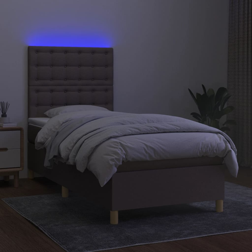 Sommier à lattes de lit et matelas et LED Taupe 80x200cm Tissu - XIOS