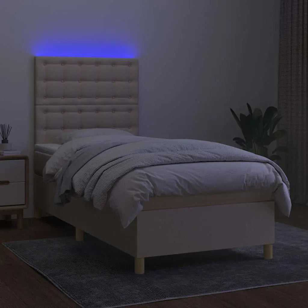 Sommier à lattes de lit et matelas et LED Crème 80x200cm Tissu - XIOS