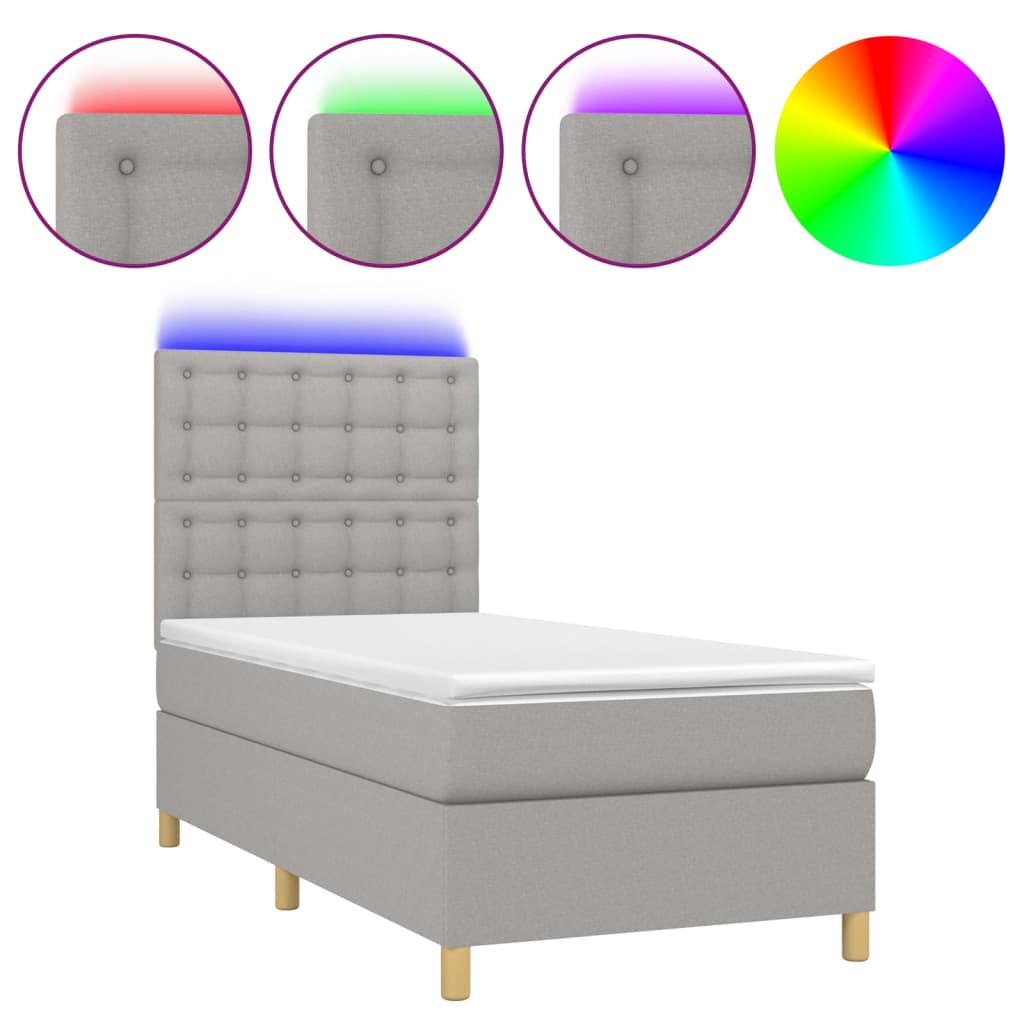 Sommier à lattes de lit et matelas et LED Gris clair 90x190 cm - XIOS