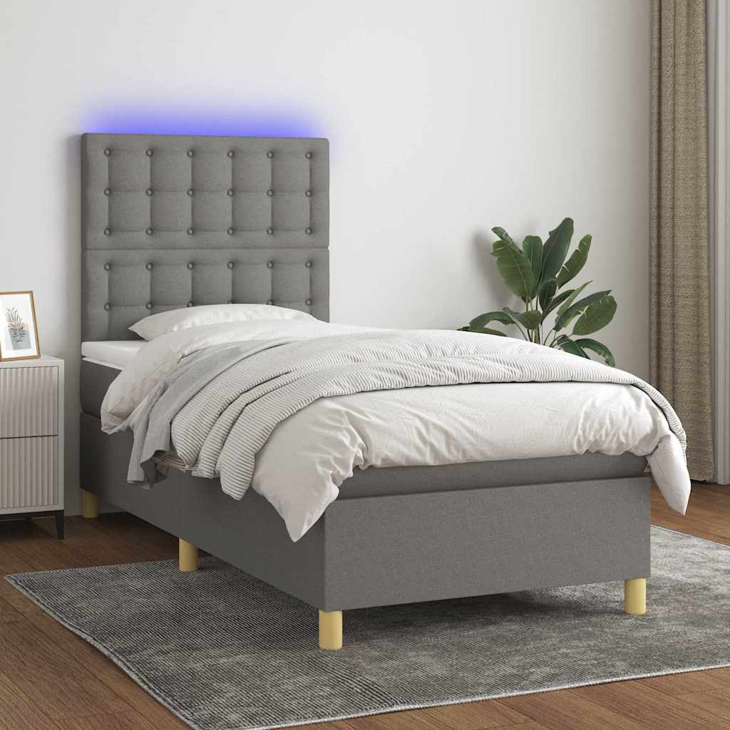 Sommier à lattes de lit et matelas et LED Gris foncé 90x190 cm