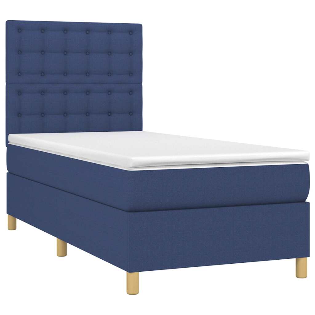 Sommier à lattes de lit et matelas et LED Bleu 90x190 cm Tissu