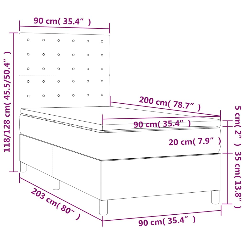 Sommier à lattes de lit et matelas et LED Noir 90x200 cm Tissu - XIOS